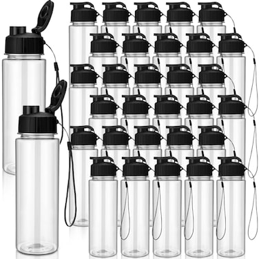 Maxcheck 30 Pieces Water Bottle Bulk 17 oz Plastic Sports Water Bottles Bulk with Handle Strap Lightweight Leakproof Drink Flip Top for Adults Fit GymClassic StyleBlack
