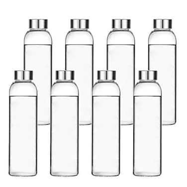 Encheng Glass Water Bottles16oz Glass Drinking Bottle With Leakproof Stainless Steel CapReusable Juice Bottles Beverage DrinkwareTo Go Travel Bottles For DrinkSauce8Pack