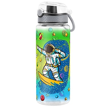 Home Tune Cute Water Bottle for School Kids Girls BPA FREE Tritan Leak Proof Easy Clean Carry Handle 23oz 680ml Space Man