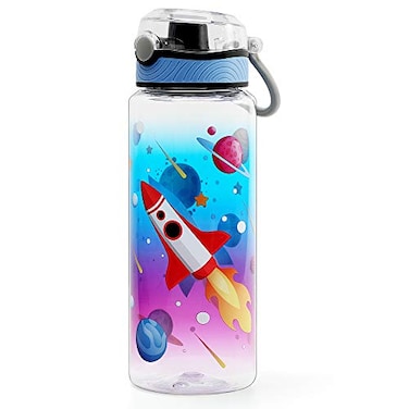 Home Tune 23oz Kids Water Bottle for School Boys BPA FREE Tritan Leak Proof Flip Top Lid Easy Clean Carry Handle Rocket