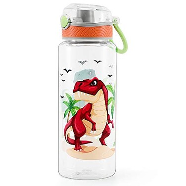 Home Tune 23oz Kids Water Bottle for School Boys BPA FREE Tritan Leak Proof Flip Top Lid Easy Clean Carry Handle Dinosaur