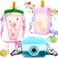 Honeydak 3 Pieces Cute Water Bottles with Straws Creative Kawaii Camera Shaped Ice Cream Bar Watermelon Adjustable Strap Plastic Water Bottle for Travel School Sport Kids Fresh Style Red Pink Blue
