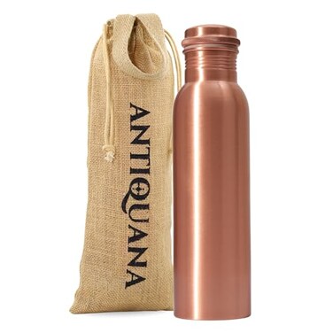 ANTIQUANA 34 Oz Pure Copper Water Bottle LeakProof Hammered Design with Tumbler Carrying Bag Smooth Finish Decorative Copper Water Bottle