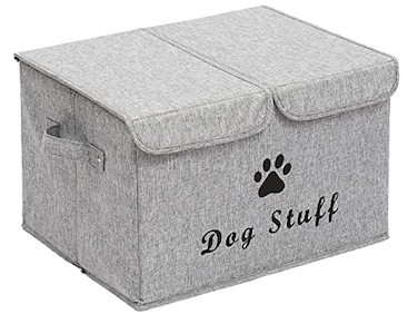 Brabtod Large Dog Toys Storage Box Canvas Storage Basket Bin Organizer with Lid Collapsible Linen Bin Ideal for Organizing Dog Cat Toys and pet stuffPP Boad17 x 12 x 10 Snow Gray