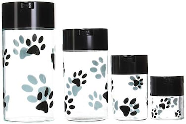 Tightpac America Tightvac Pawvacs Nested Sealed Pet Food and Snack Containers Clear with Black Paws Set of 4