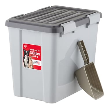 IRIS USA Stackable Dog Food Storage Container with 2 Cup Scoop 4 Secure Latches Fits up to 30 lbs Pet Dry Food Bin Gasket Seal Lid BPA Free Stackable Easy Measure GrayDark Gray