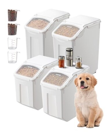 VEVOR Rice Storage Container 35Gal15Lx2 45Gal20Lx2 Large Dog Food Dispenser Bin Kitchen Ingredient Grain Cereal Bin Pet food Containers with Wheels 4 Measuring Cups Airtight Lid 4 Pack