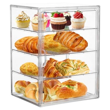Attelite Pastry Display Case4 Layers Adjustable Clear Bread Box for Kitchen CountertopBread Storage with Magnetic Door Bakery Pastry Display155x114x98inch