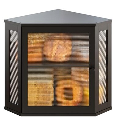 Vriccc Corner Bread Box Bamboo Bread Box for Kitchen Countertop 2 Tier Wooden Bread Storage Black