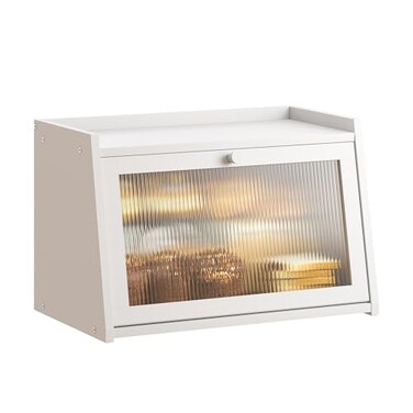 GHWIE Large Bread Box Easy Access Cleaning Bamboo Bread Box for Kitchen Countertop with Acrylic Door White Medium