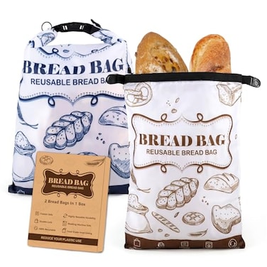 Ciciany Bread Bags 2 Packs Bread Bags for Homemade Roti Reusable Sourdough Storage Bag With Zipper Large Freezer Container Bread Boxes to Keep Roti Fresh