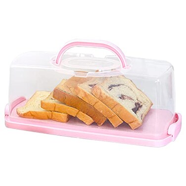 Cheeren Plastic Rectangular Bread Box with Portable Handle Loaf Cake Storage Container Box for Storing Banana BreadPumpkin Bread RectangularPink