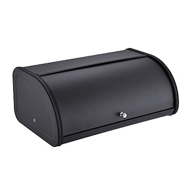 HILFA Stainless Steel Bread Box with Roll Up Lid For Easy Kitchen Counter Storage Bread Bin Holder175X115X75 inch Matte Black For Home and Kitchen