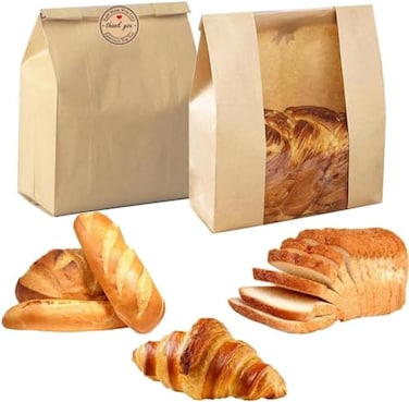 PONGHEI Large Paper Bread Bags for Homemade Sourdough Bread Packaging Bakery Bag for Gifting Label Seal Sticker Included 200 Pack