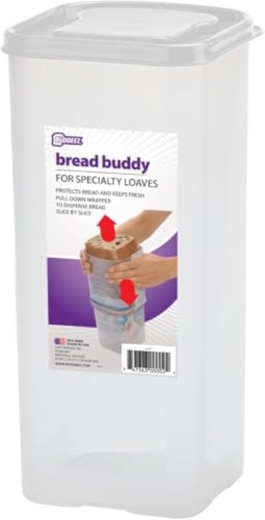 Buddeez Bread Buddy for Small Specialty Loaves Bread Box Bread Container Fresh Bread Dispenser White Lid