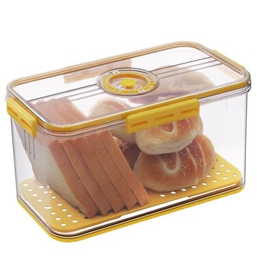 Gifhomfix Bread Box Airtight Bread Boxes for Kitchen Counter Time Recording Bread Storage Container with Lid Bread Holder for Homemade Bread Toast Bagel Donut and Cookies Yellow