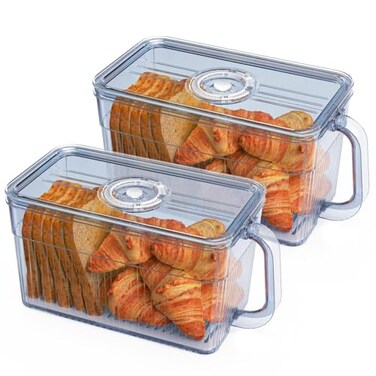 Gifhomfix 2 PCS Bread Box for Homemade Bread Airtight Bread Boxes for Kitchen Counter Time Recording Bread Storage Container with Handle Grey