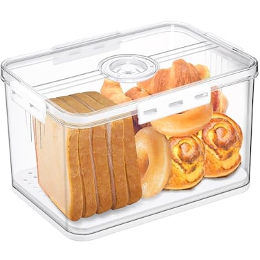 Gifhomfix Bread Box Bread Boxes for Kitchen Counter Airtight Time Recording Bread Storage Container with Lid Bread Keeper for Homemade Bread Toast Bagel Donut and Cookies LARGE White