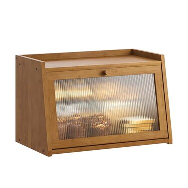 GHWIE Large Bread Box Easy Access Cleaning Bamboo Bread Box for Kitchen Countertop with Acrylic Door Coffee Medium