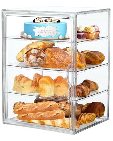 EPSUNORISE Bread BoxLarge Bread Boxs for Kitchen Countertop 4 Layers Adjustable Bread Storage ContainerClear Boxes for Kitchen Counter Breads Box AirtightBread HolderPerfect for Bagel Muffinstranspare