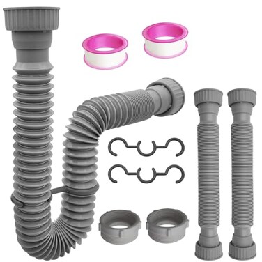 TGEOND 2Pack Flexible Sink Drain Pipes with PTrap With Compatibility for Both 1 14 and 1 12 Sink Openings Fit For Kitchen and Bathroom Sink The Silicone Nut LeakProof