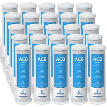 Express Water 25 Pack Activated Carbon Block ACB Water Filter Replacement 5 Micron 10 inch Filter Under Sink and Reverse Osmosis System