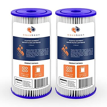 Aquaboon 1 Micron Pleated Water Filter 10 x 45 for Whole House Sediment Water Filter Replacement Compatible with Well Filters FXHSC R50BBSA 2PACK