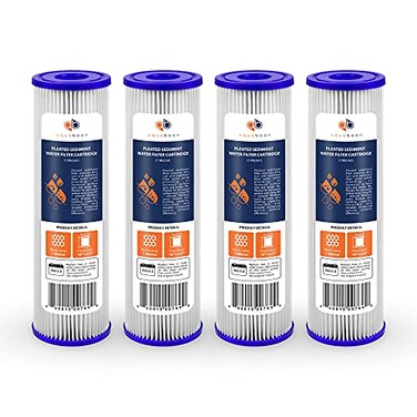 Aquaboon 1 Micron Pleated Water Filter 10 x 25 Whole House Sediment Filter Replacement Cartridge Compatible with WFPFC3002 WHKFWHPL 4Pack