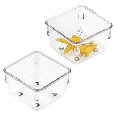 iDesign Linus Plastic Drawer Organizer Storage Container for Vanity Bathroom Kitchen Drawers 3 x 3 x 2 Set of 2 Clear