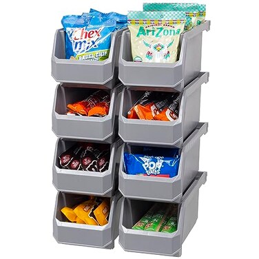 ReadySpace Plastic Containers for Organizing and Storage Bins for Closet Kitchen Office Garage or Pantry Organization Stackable Bins Medium 11 x 5 x 55 8Pack Grey