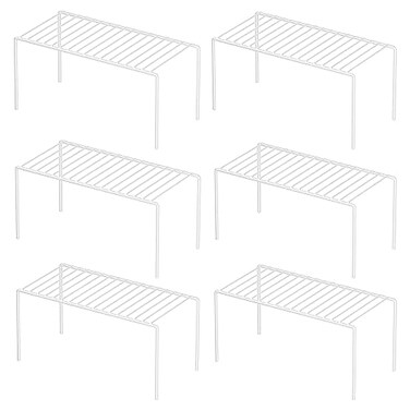 Redrubbit 6 Pack106 x 51 Inch Cabinet Storage Shelf Rack Rustproof Kitchen Counter and Cabinet Shelf Small Storage Rack Organizer for Kitchen Fridge Bathroom White
