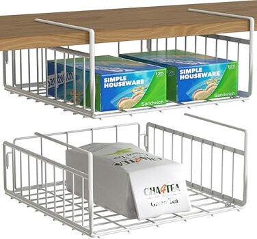 Simple Houseware Under Shelf Basket White 2Pack SpaceSaving Storage Organizer for Kitchen Pantry Closet Office Wire Metal Shelf Organizer No Tools Required