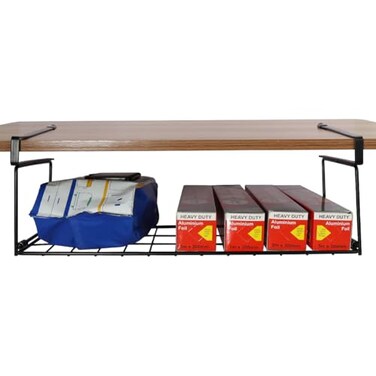 OKOMATCH Foil and Plastic Wrap Organizer Kitchen Under Cabinet Desk Pantry Hanging Organizer Storage Foldable Rack Black