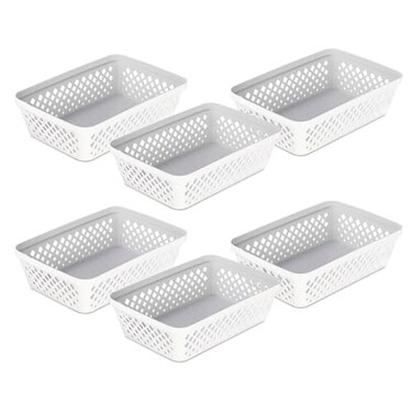 Glad Plastic Storage Basket Set Multipurpose Drawer Trays Kitchen Pantry Containers and Bathroom Bins 6 Pack Medium Organizers White