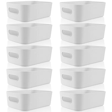Zopeal Plastic Storage Bins 10 Pcs Gray Pantry Organizer Bins Small Baskets Storage Containers for Home Kitchen 8 x 57 x 3 Inch