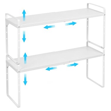 X-cosrack 155 to 255 Inch Expandable Kitchen Cabinet Organizer Shelf 30 LBS Heavy Duty Stackable Kitchen Counter Storage Shelves Organizers 2 Pack Adjustable Small Storage Shelf Rack For Cabinet Cupbo