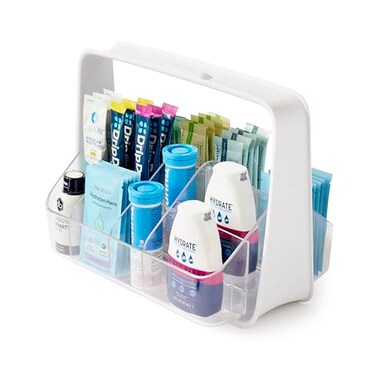 YouCopia SipStation Hydration Caddy Hydration Packet Storage Adjustable Electrolyte Powder Organizer Speckled White