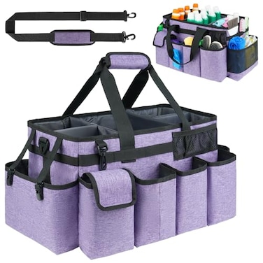 ZIOZERTT Cleaning Caddy BagExtra Large Cleaning Supplies Organizer with Handle for HousekeepersPurple