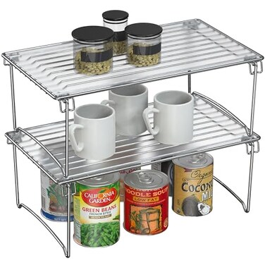 Deco Brothers Stackable Cabinet Shelf Organizer 2 Pack Chrome