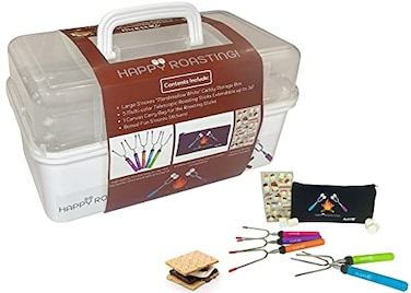 McEtt Smores Caddy MultiTray Smores Storage Box Roasting Sticks ARE Included Fun Smores Stickers Hold Marshmallows Chocolate Crackers Candy Skewers Camping Campfire Accessories Kit