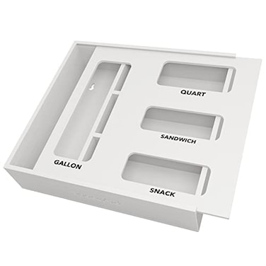 SpaceAid Bag Storage Organizer for Kitchen Drawer Bamboo Organizer Compatible with Gallon Quart Sandwich and Snack Variety Size Bag 1 Box 4 Slots White