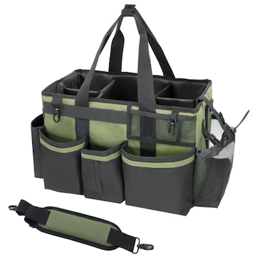 SCAVATA Wearable Cleaning Caddy Organizer with Handle Shoulder Straps for Housekeepers Under Sink Car Cleaning Tool Organizer Bag with 4 Foldable Dividers Green