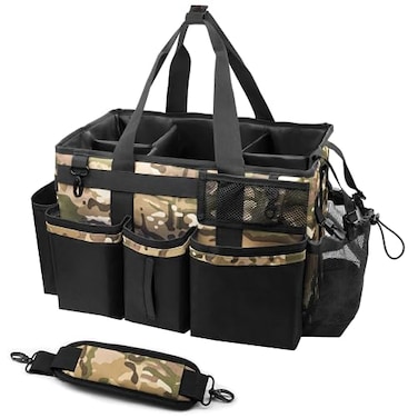 SCAVATA Wearable Cleaning Caddy Organizer with Handle Shoulder Straps for Housekeepers Under Sink Car Cleaning Tool Organizer Bag with 4 Foldable Dividers Camouflage
