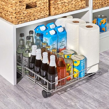 LTD Commodities MSR Imports Expandable Rolling Metal Storage BasketHome and Kitchen Storage SolutionSilver