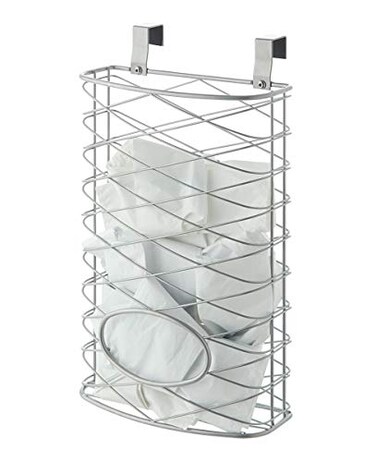 SunnyPoint Over Cabinet Kitchen Storage Organizer Holder or Basket Hang Over Cabinet Doors in KitchenPantry Holds up to 50 Plastic Shopping Bags SILVER
