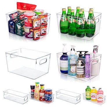 Joymeezo Clear Plastic Storage Bins8 Pcs Pantry Organizers and Storage Containers with 4 Large 11x8x6 and 4 Small Snack Containers Home Organization for Bathroom Kitchen Closet and Office