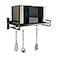 ABCOOL Wall Mount Microwave Oven Shelf Rack for Kitchen Home Black Carbon Steel Counter Countertop Holder with Hook Rail and 3 Slidable Hooks