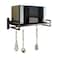 ABCOOL Wall Mount Microwave Oven Shelf Rack for Kitchen Home Black Carbon Steel Counter Countertop Holder with Hook Rail and 3 Slidable Hooks