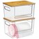 Ginnerella Trash Bag Dispenser 2 Pack Under Sink Organizer Plastic Bag Holder Stackable Acrylic Garbage Bag Storage with Bamboo Lid for Kitchen Cabinet 133033 Gallon Grocery Bag Dispenser
