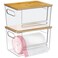 Ginnerella Trash Bag Dispenser 2 Pack Under Sink Organizer Plastic Bag Holder Stackable Acrylic Garbage Bag Storage with Bamboo Lid for Kitchen Cabinet 133033 Gallon Grocery Bag Dispenser
